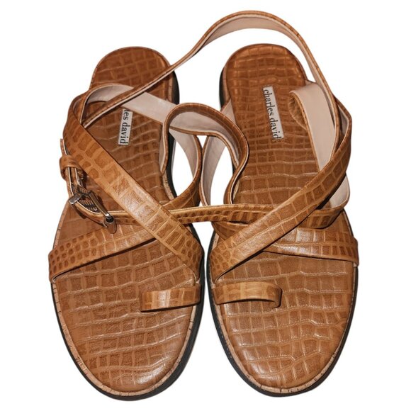 Charles David Chance Croc-Embossed Leather Sandal Brown Size 9.5M - Picture 2 of 8